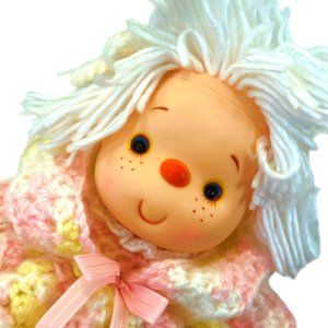 Vintage 80s Ice Cream Yarn Hair Doll Komfy Kid Crochet Dress Outfit Pink Yellow